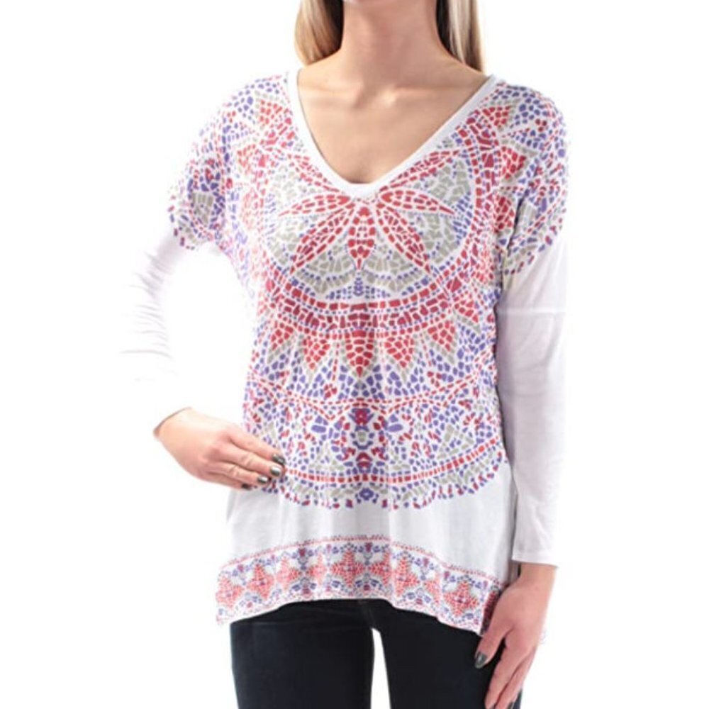 Lucky Brand Women's Border Mandala Tee, Lucky Whit